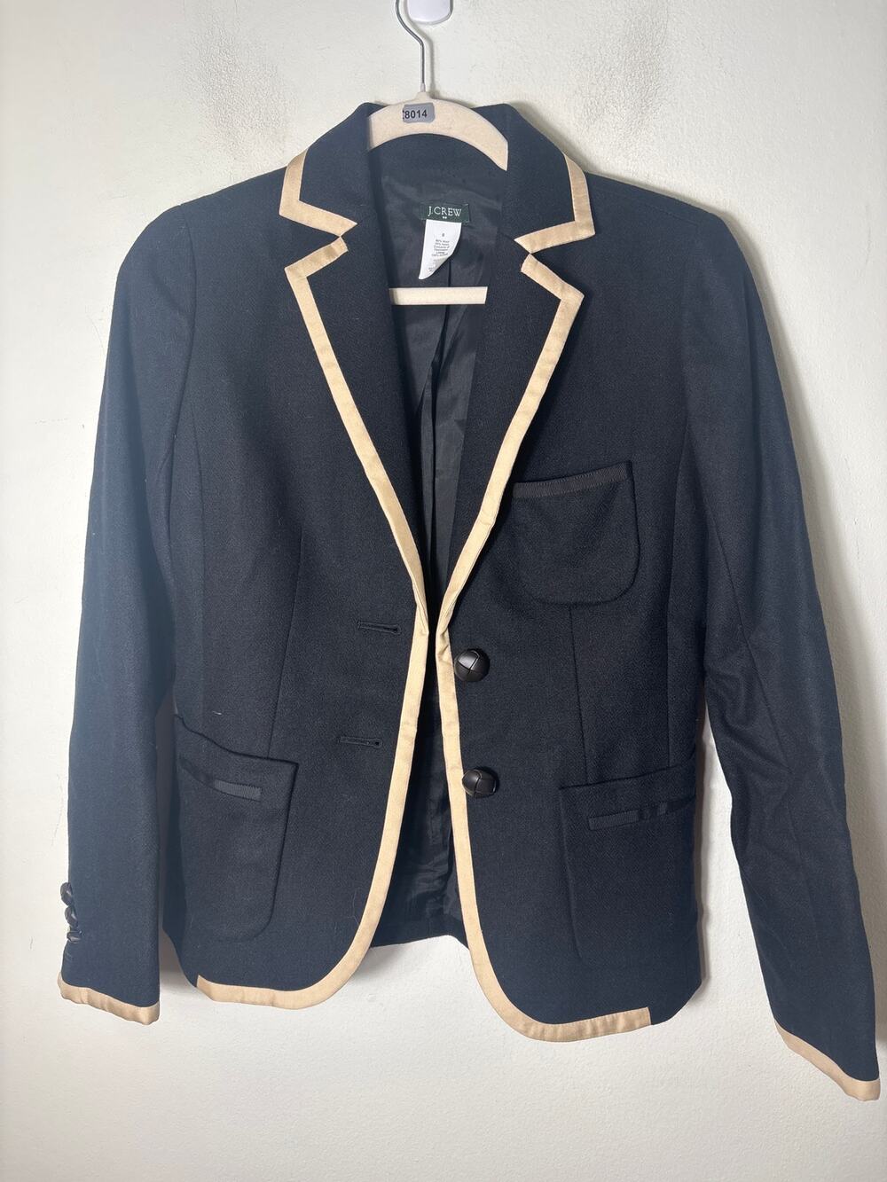 J.Crew Black With Crewam Trim Blazer Sz 0